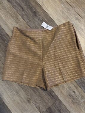 Ann Taylor Metallic Gold High-Waist Textured Shorts